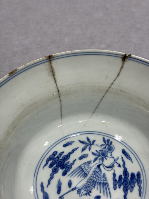 古玩陶瓷清雍正 青花蓮托八寶紋仙鶴折腰碗真品鑒賞圖