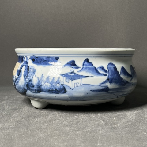 古玩陶瓷青花山水人物爐真品鑒賞圖