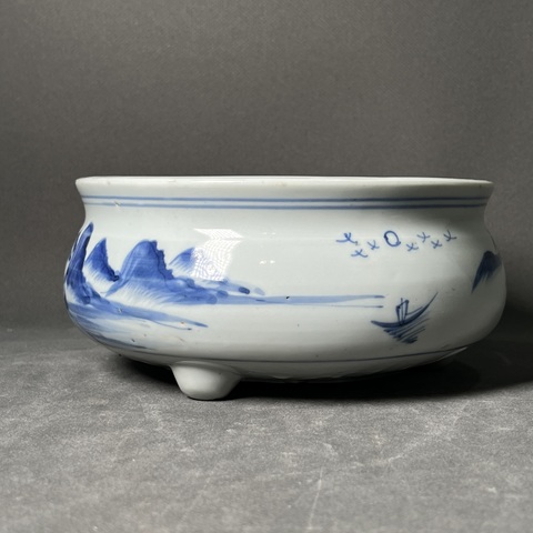 古玩陶瓷青花山水人物爐真品鑒賞圖