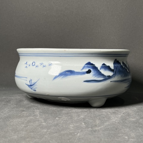 古玩陶瓷青花山水人物爐真品鑒賞圖