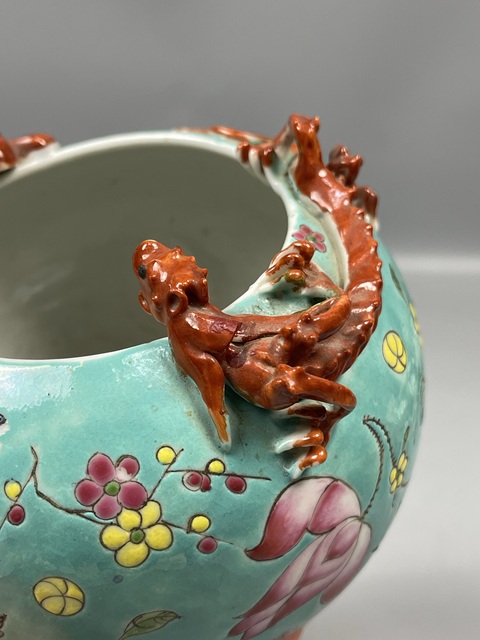 古玩陶瓷松石綠地粉彩花卉紋洗真品鑒賞圖