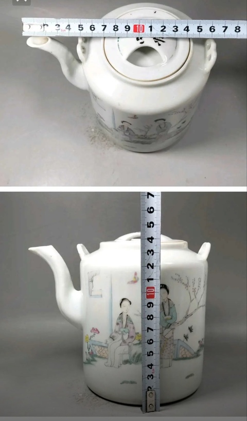 古玩陶瓷仕女紋粉彩提梁壺真品鑒賞圖