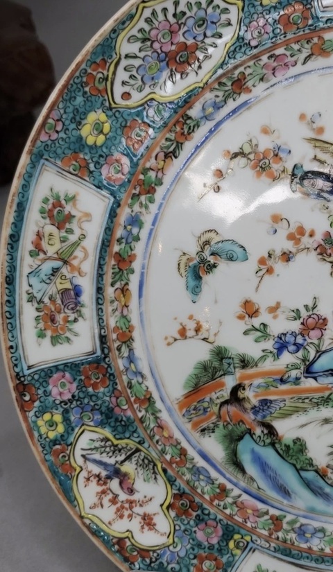 古玩陶瓷廣彩花鳥盤真品鑒賞圖