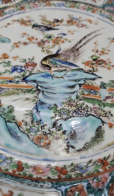 古玩陶瓷廣彩花鳥盤真品鑒賞圖