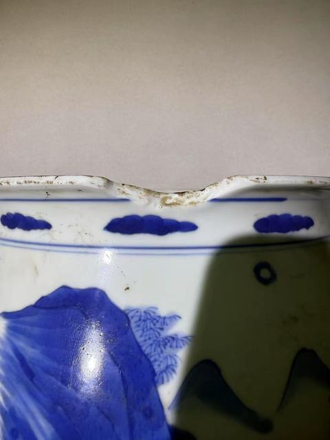 古玩陶瓷高士圖青花圈足缽式香爐真品鑒賞圖