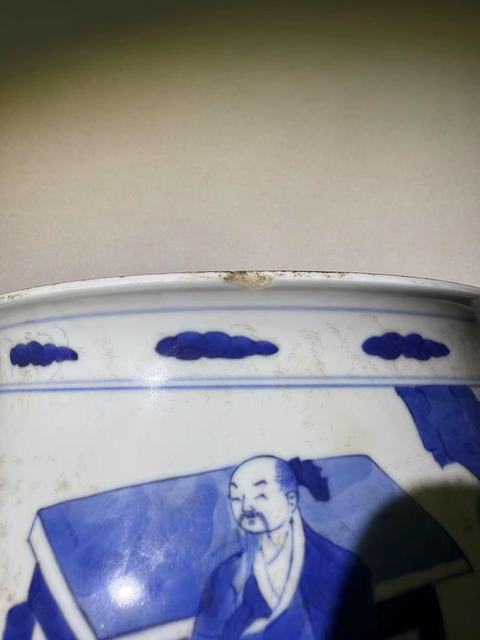 古玩陶瓷高士圖青花圈足缽式香爐真品鑒賞圖