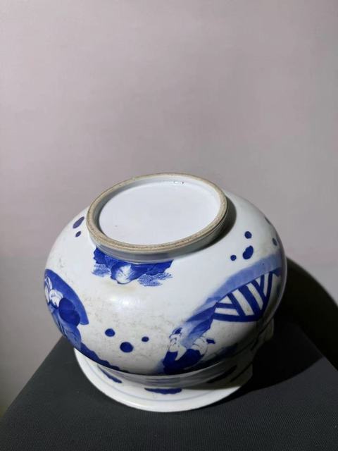 古玩陶瓷高士圖青花圈足缽式香爐真品鑒賞圖