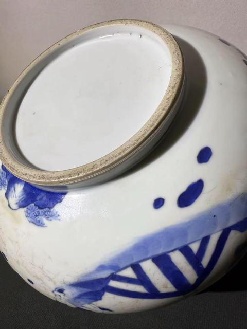古玩陶瓷高士圖青花圈足缽式香爐真品鑒賞圖