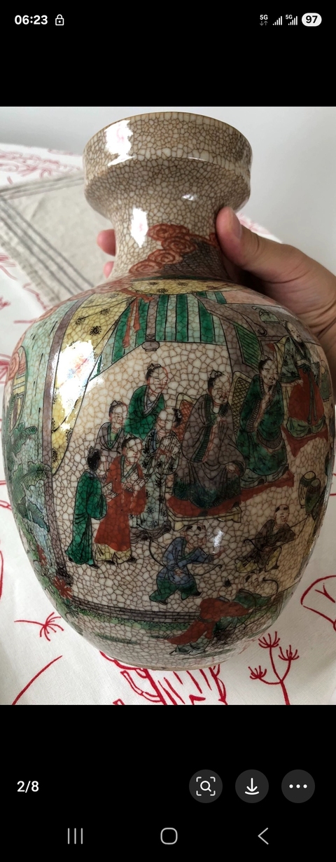 古玩陶瓷哥釉五彩人物詩文罐真品鑒賞圖