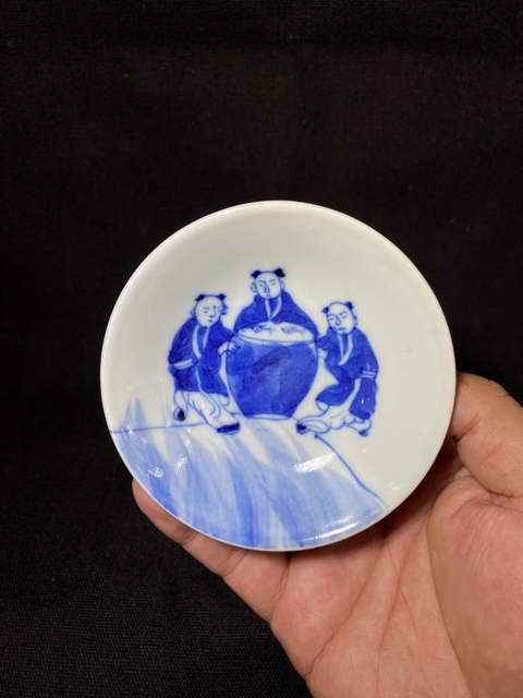 古玩陶瓷嬰戲紋青花盤真品鑒賞圖
