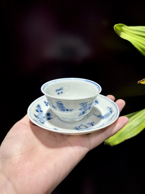 古玩陶瓷康熙.青花花卉紋杯碟拍賣，當前價格1600元