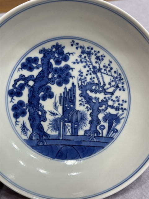 古玩陶瓷青花庭院人物盤真品鑒賞圖