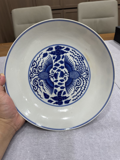 古玩陶瓷青花鸞鳳和鳴盤真品鑒賞圖