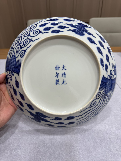 古玩陶瓷青花鸞鳳和鳴盤真品鑒賞圖