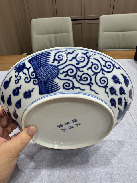 古玩陶瓷青花鸞鳳和鳴盤真品鑒賞圖