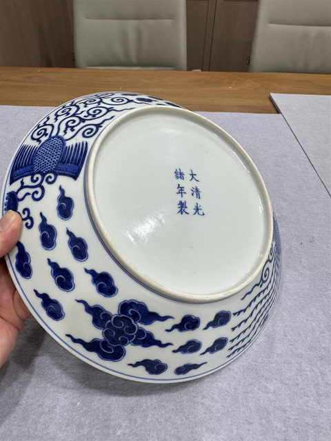 古玩陶瓷青花鸞鳳和鳴盤真品鑒賞圖