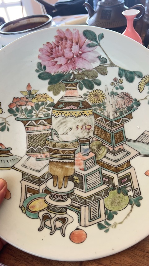 古玩陶瓷粉彩博古圖大盤真品鑒賞圖