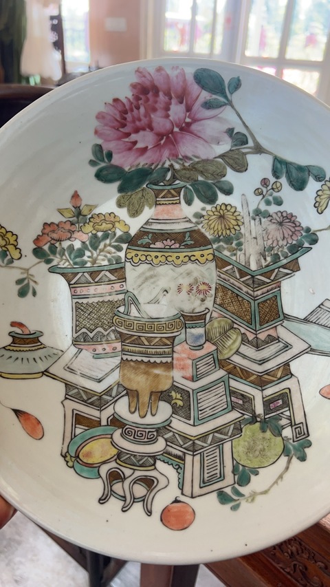 古玩陶瓷粉彩博古圖大盤真品鑒賞圖