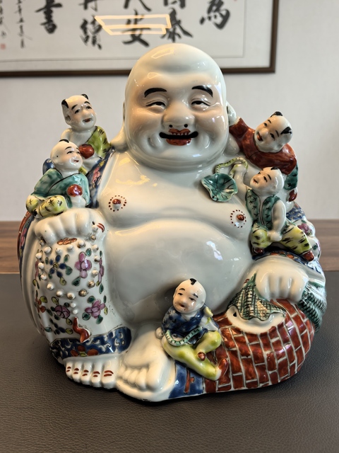 古玩陶瓷民國·粉彩五子登科彌勒佛塑像 真品鑒賞圖