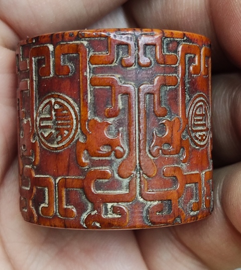古玩字畫(huà)清  骨質(zhì)淺浮雕班指真品鑒賞圖