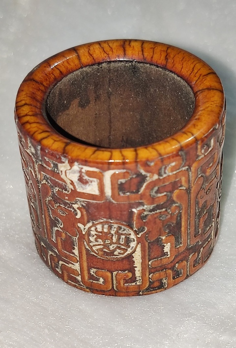古玩字畫(huà)清  骨質(zhì)淺浮雕班指真品鑒賞圖