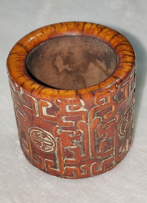 古玩字畫(huà)清  骨質(zhì)淺浮雕班指真品鑒賞圖