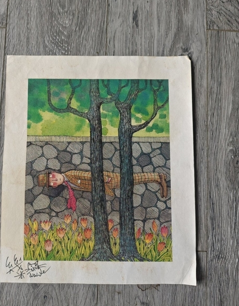 古玩字畫幾米水彩畫人物鏡片真品鑒賞圖