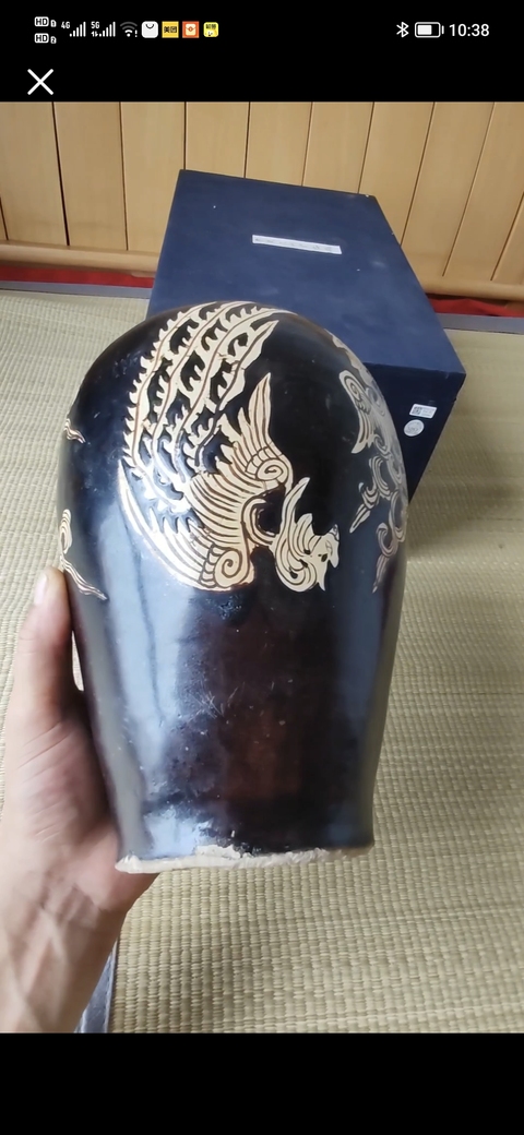 古玩陶瓷吉州窯黑釉貼繪鳳紋梅瓶真品鑒賞圖