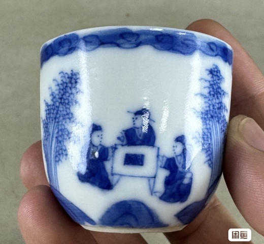 古玩陶瓷青花山水人物杯真品鑒賞圖