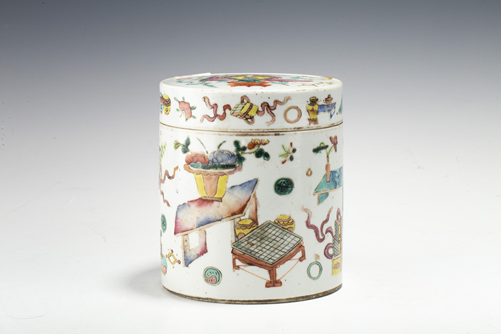 古玩陶瓷清晚·粉彩博古雜寶紋蓋罐拍賣，當前價格238元