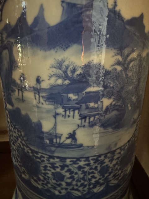 古玩陶瓷青花山水人物紋箭筒真品鑒賞圖