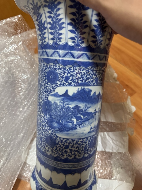 古玩陶瓷青花山水人物紋箭筒真品鑒賞圖