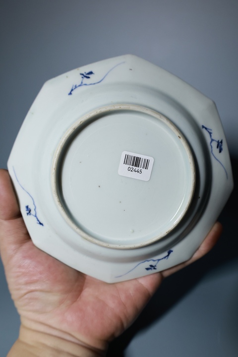 古玩陶瓷青花淡描花卉紋八方盤拍賣，當前價格2200元