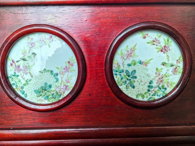 古玩陶瓷淺絳彩花鳥紋瓷板真品鑒賞圖