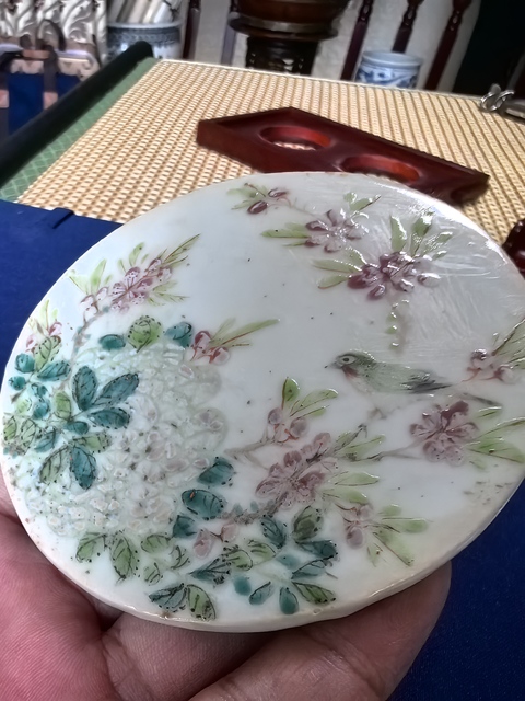 古玩陶瓷淺絳彩花鳥紋瓷板真品鑒賞圖