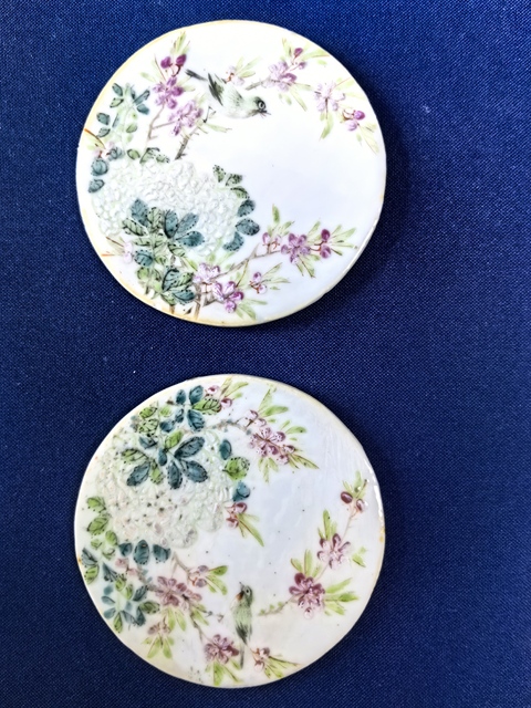 古玩陶瓷淺絳彩花鳥紋瓷板真品鑒賞圖