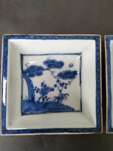 古玩陶瓷日本明治青花歲寒三友圖方盤真品鑒賞圖