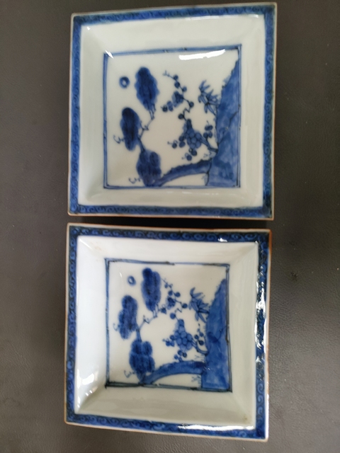 古玩陶瓷日本明治青花歲寒三友圖方盤真品鑒賞圖