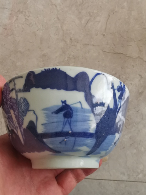 古玩陶瓷青花山水人物碗真品鑒賞圖