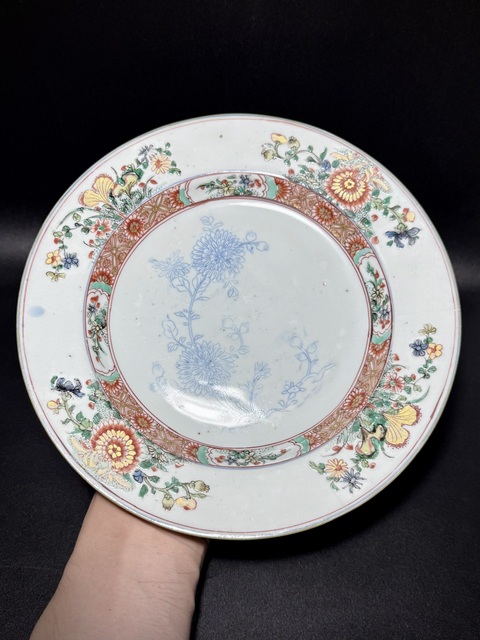 古玩陶瓷青花五彩花卉紋盤真品鑒賞圖