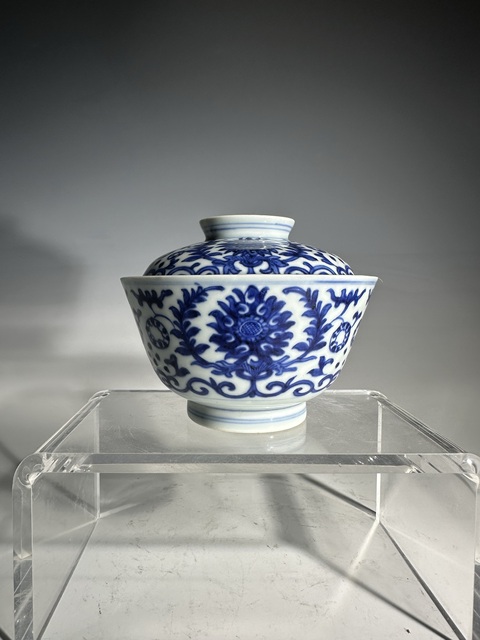 古玩陶瓷青花纏枝花卉紋蓋碗拍賣，當前價格3000元