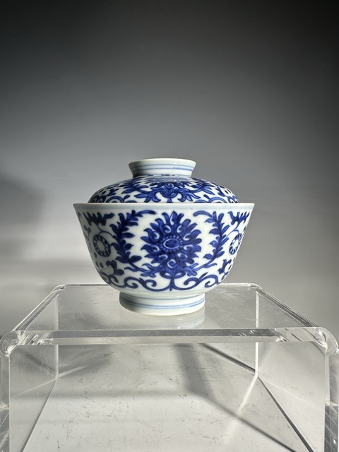 古玩陶瓷青花纏枝花卉紋蓋碗拍賣，當前價格3000元