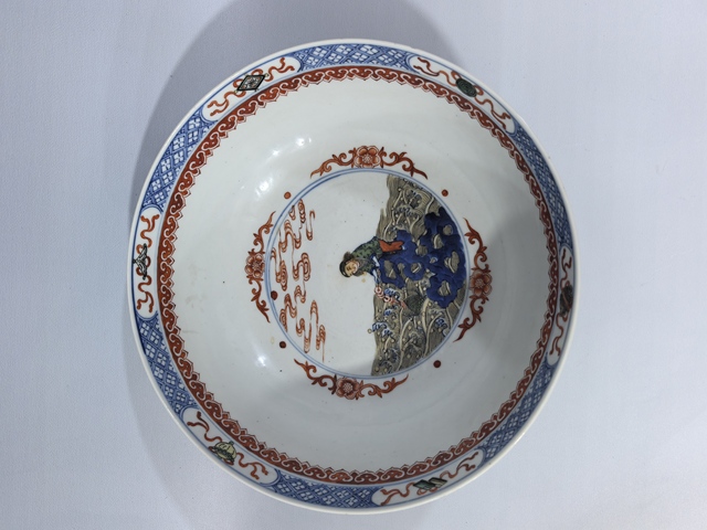 古玩陶瓷清晚青花五彩人物大碗真品鑒賞圖