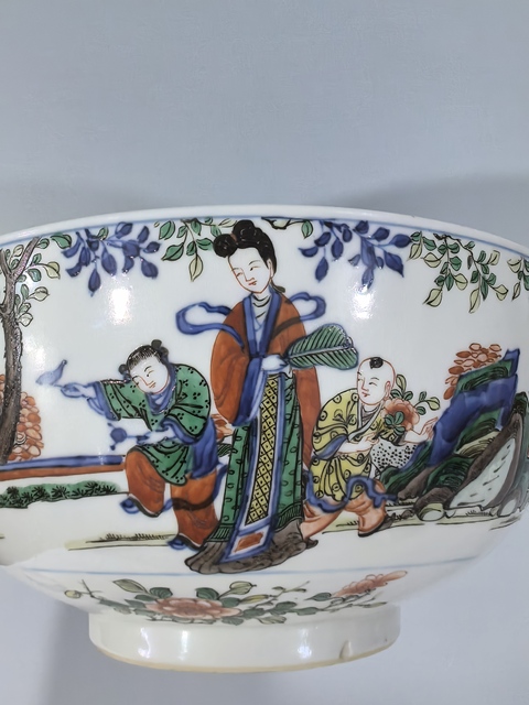 古玩陶瓷清晚青花五彩人物大碗真品鑒賞圖