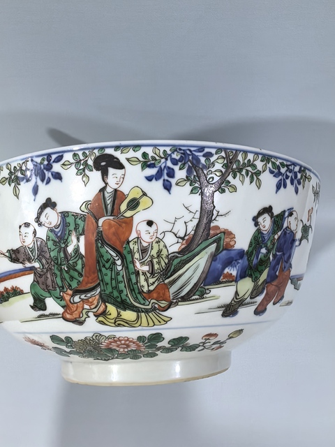 古玩陶瓷清晚青花五彩人物大碗真品鑒賞圖