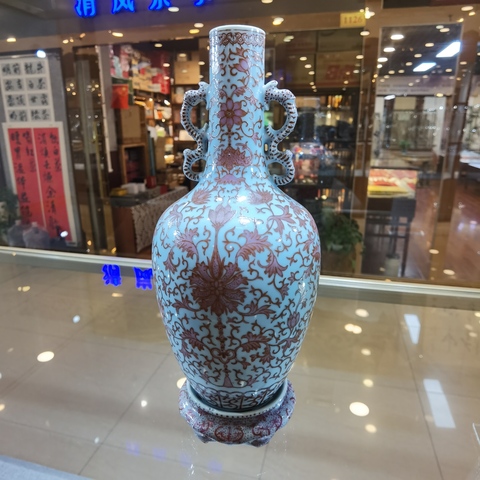 古玩陶瓷胭脂紅花卉紋甘露瓶真品鑒賞圖