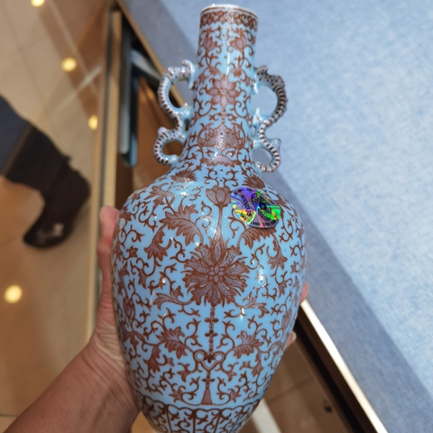 古玩陶瓷胭脂紅花卉紋甘露瓶真品鑒賞圖