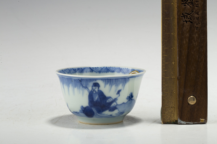 古玩陶瓷清康熙·青花人物故事紋杯真品鑒賞圖
