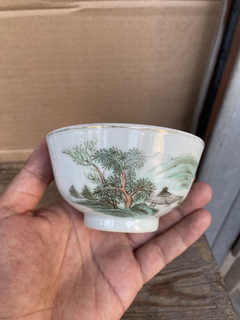 古玩陶瓷民國淺降彩茶碗真品鑒賞圖