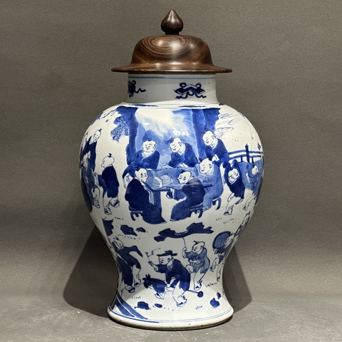 古玩陶瓷嬰戲紋青花將軍罐真品鑒賞圖